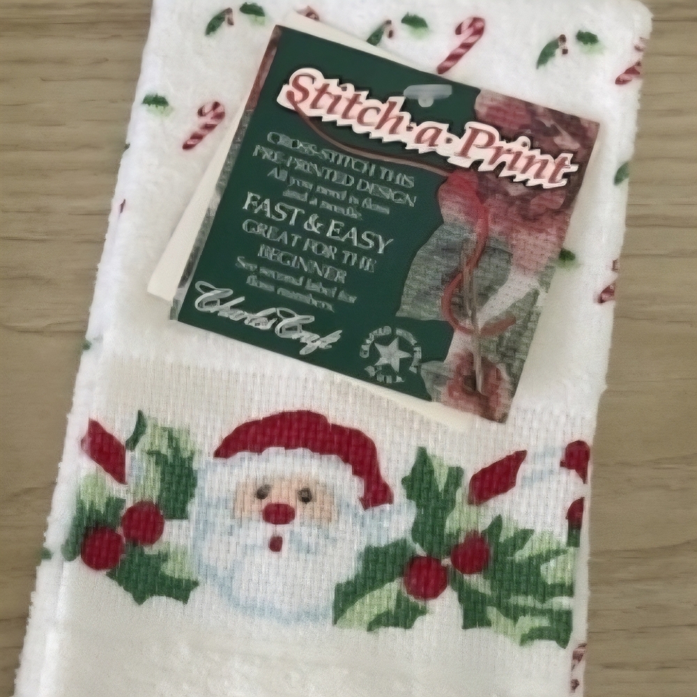 2 Festive Holiday Kitchen Towels Stitch •a•Print